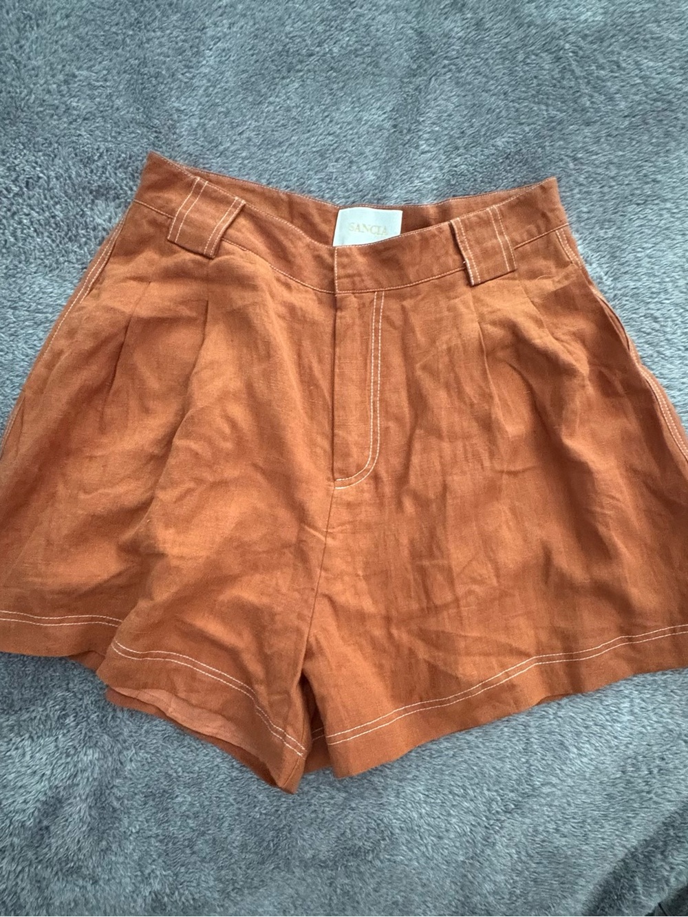 Sancia Burnt Orange High-Waist Pleated Cinzia Shorts Sz Medium